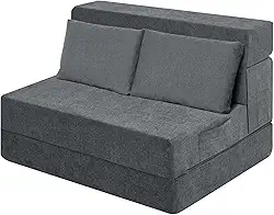 Ressainic Sofá-Cama Dobrável Com Travesseiro, Cadeira Conversível, Cama-Cama, Colchão De Espuma, Futon Para Sala Estar/Dormitório/Hóspedes/Escritório (Cinza, Solteiro)