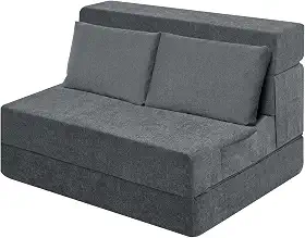 Ressainic Sofá-Cama Dobrável Com Travesseiro, Cadeira Conversível, Cama-Cama, Colchão De Espuma, Futon Para Sala Estar/Dormitório/Hóspedes/Escritório (Cinza, Solteiro)