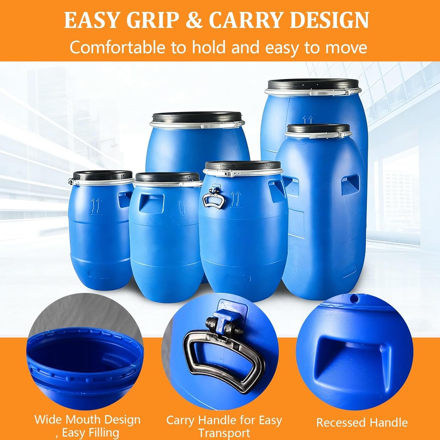 Grande Fusto in Plastica Blu con Coperchio Ermetico – Contenitore Resistente per Acqua E Alimenti, Ideale per Lo Stoccaggio Sicuro di Liquidi in Ambito Industriale. 50L