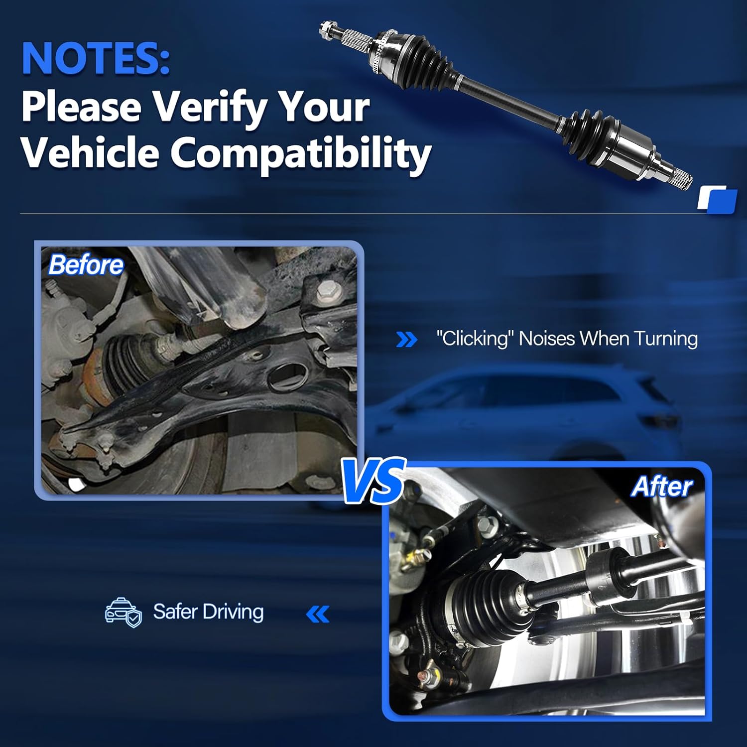 Maxfavor CV Axle Front Pair FWD Fit for Toyota Camry 2007-2017 CV Axle 3.5L V6 CV Axles Joint Shaft Asssembly Front Left Right Side（Driver Passenger Side）