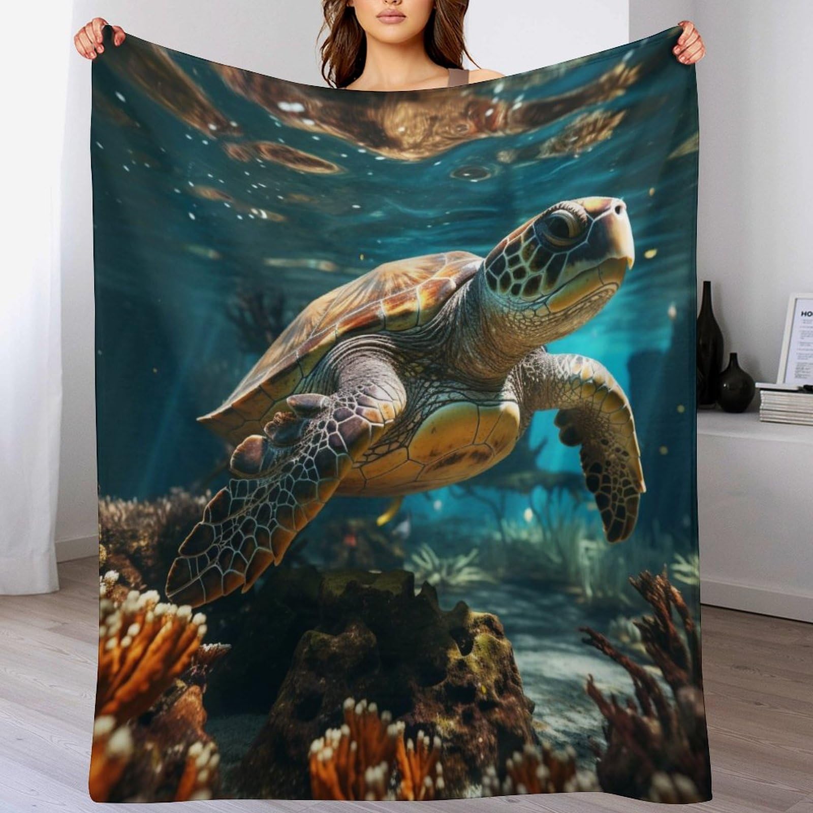 Couverture flannel tortue douce 140x180cm avec jet polaire chaud et maniable