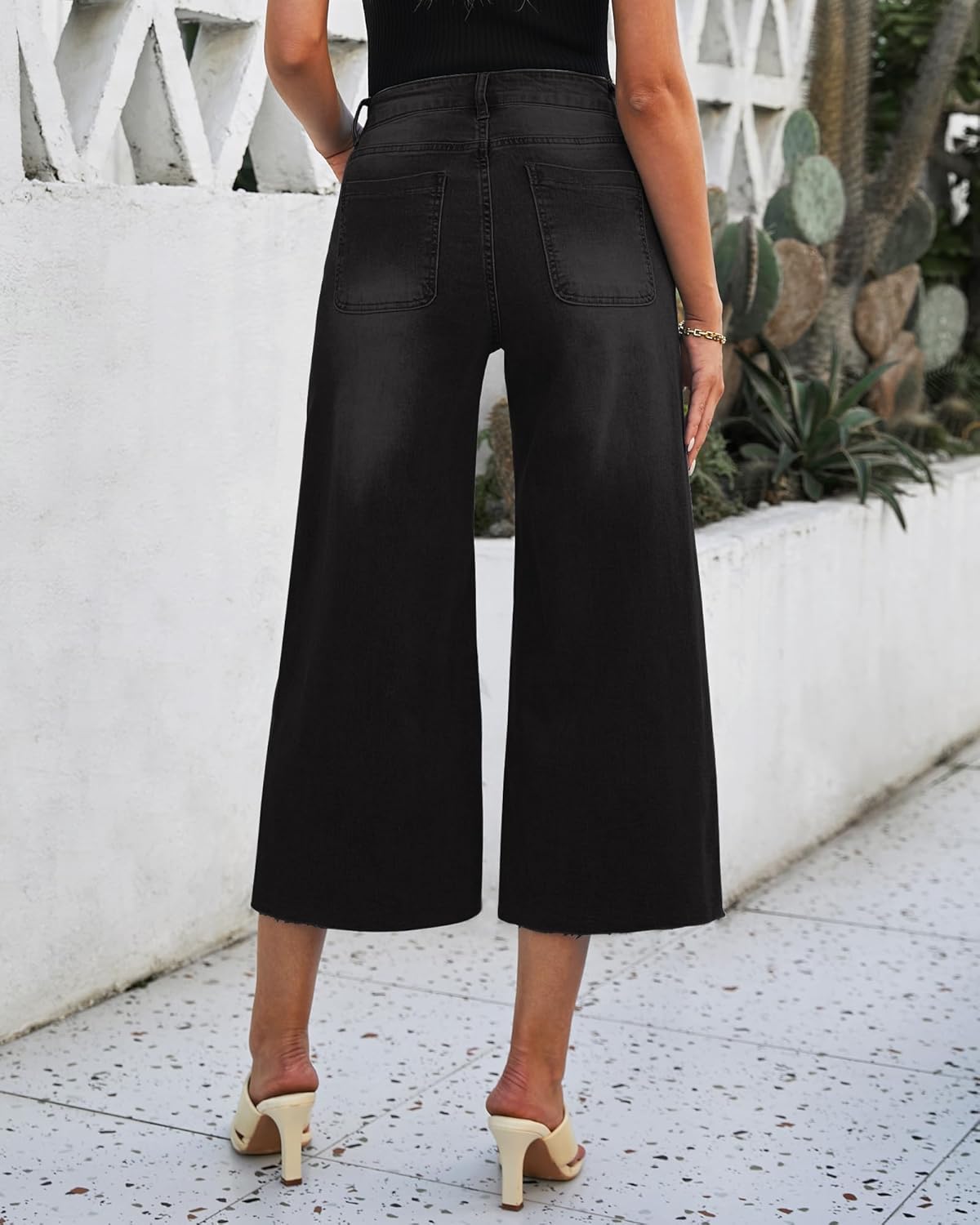luvamia Wide Leg Capris Jeans for Women Trendy High Waisted Jean Capris Raw Hem Stretchy Denim Cropped Pants - Image 3