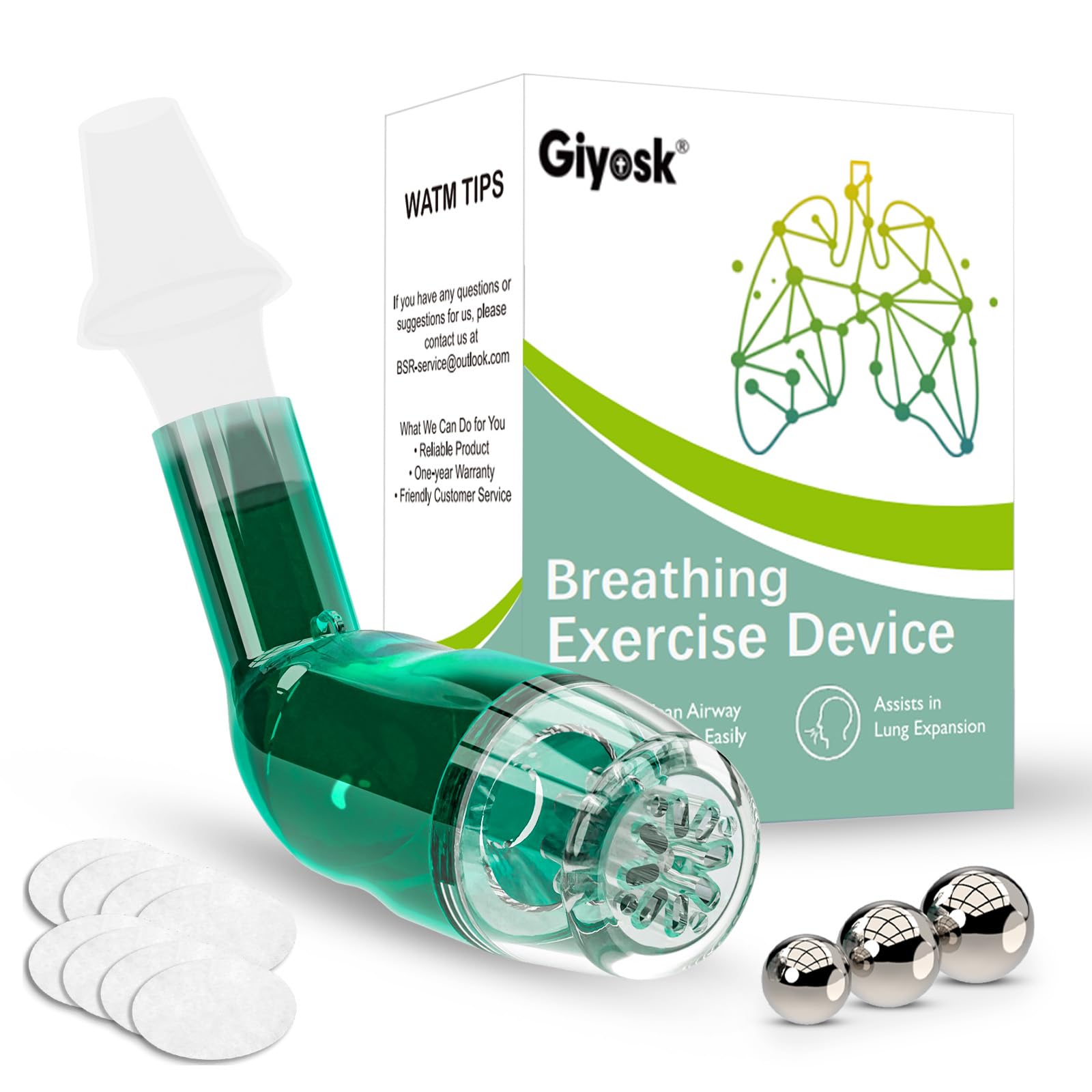 Breathing Exercise Device for Lungs, Lung Expansion and Mucus Relief Device, Portable Expiratory Breathing Exerciser with A Set of Accessories, Breathing Trainer for Lung Cleanse(Green)