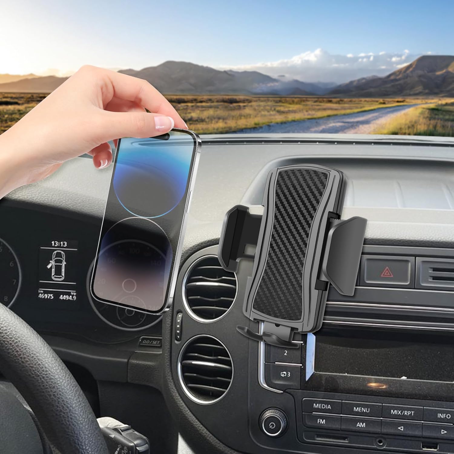 Car Phone Mount Fit for Volkswagen Tiguan 2009-2017 Phone Holder Navigation，for VW Tiguan Cellphone Mobile Cradle Auto Accessories Bracket Anti-Shake，360 Degree Rotation，Compatible for All Cell Phones