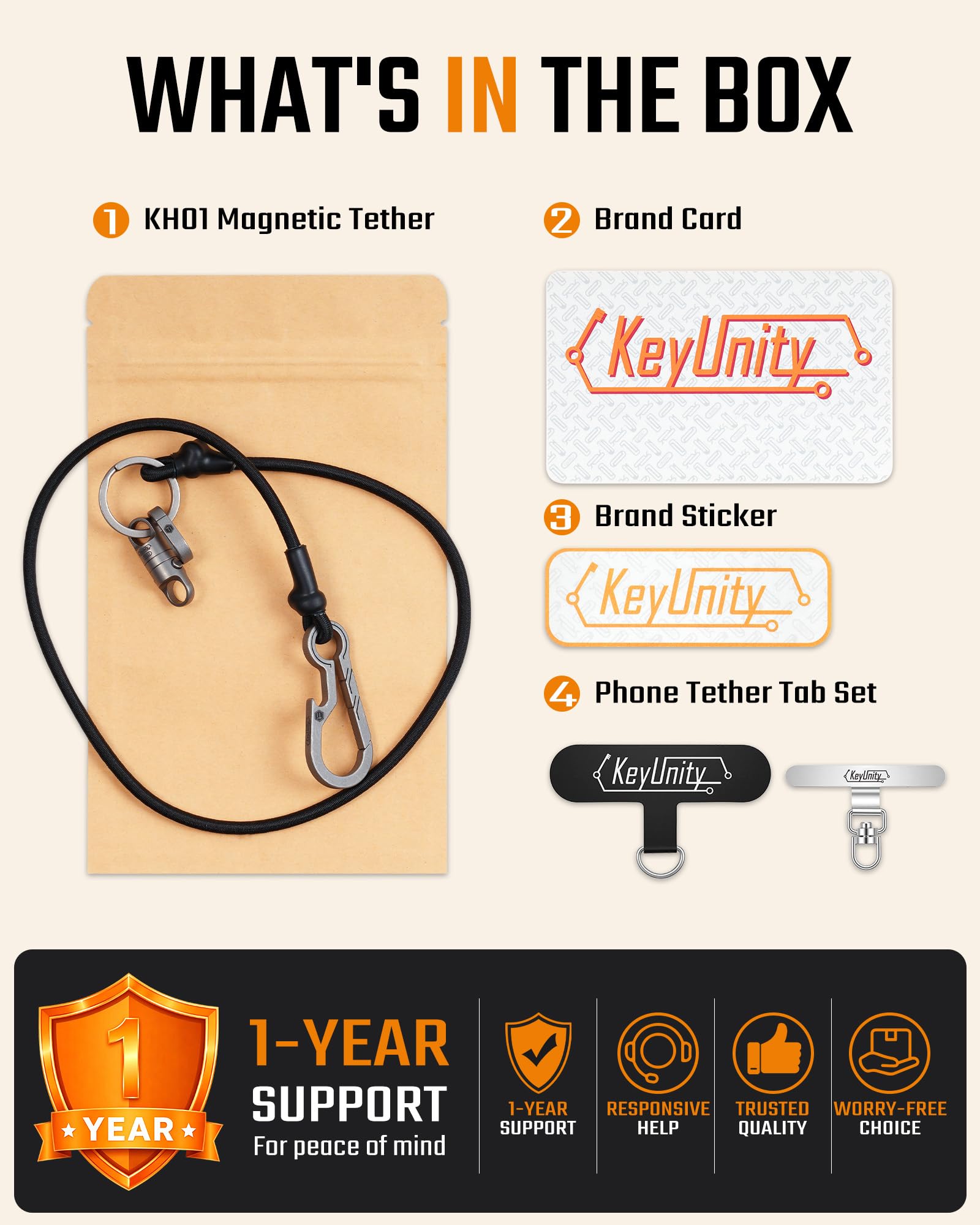 KeyUnity KC08 Cordino elastico magnetico multifunzionale, anello rapido in titanio, Chiusura magnetica, apribottiglie, estensibile fino a 120 cm, ideale per cellulare, chiavi, accessori da pesca