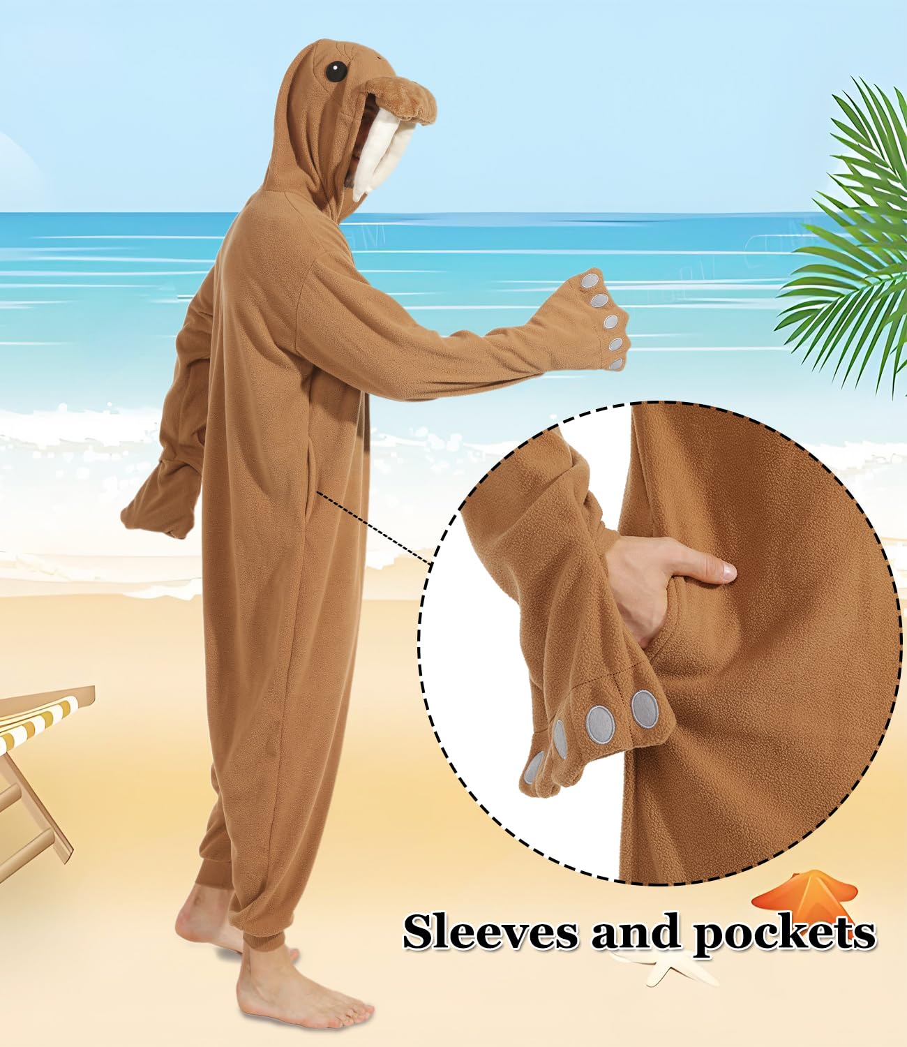 Laahoem Pijama de morsa animal adecuado para adultos, pantalones y sombreros, ropa de hombre y mujer, pijama de rol