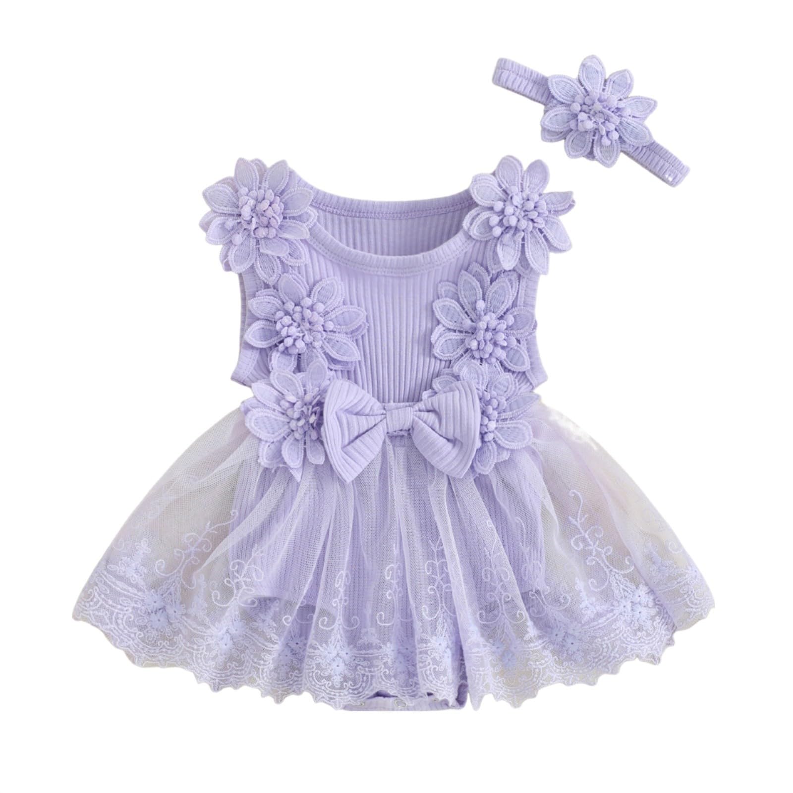 HOOUDO Ropa de Verano para niña, de Encaje, Falda, Vestido, Trajes sin Mangas, Traje de recién Nacido con Flores Mono Plus