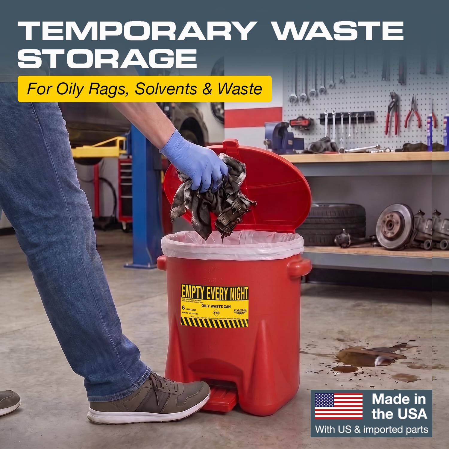 Eagle Oily Waste Can, Self-Closing Lid, 6 Gallon, Made in the USA, Red — Amazon image 7