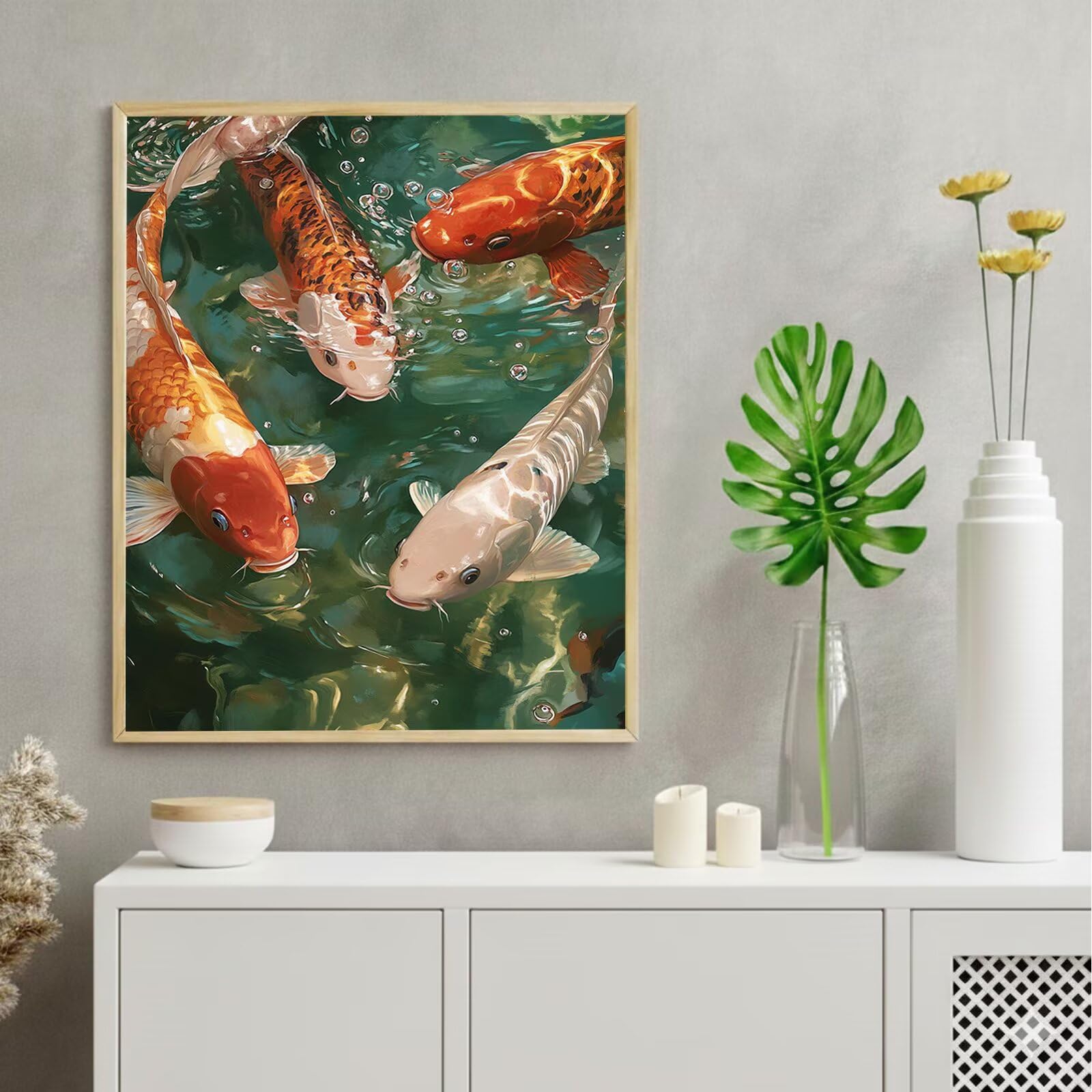 Dipingere con i Numeri Adulti Carpa koi, Kit di Pittura a Olio su Tela DIY con Pennelli Pittura a Pigmento Acrilico, Paint by Numbers Paesaggio Disegno, Regalo Creativo 70x100cm (Senza Cornice)-#877k