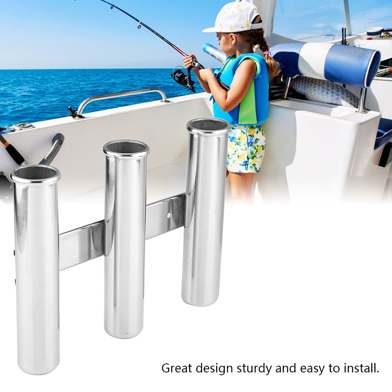 Supporto per Canna da Pesca, Design in Acciaio Inox, per Utilizzo | Anticorrosione, installazione semplice, uso marino, design a 3 supporti