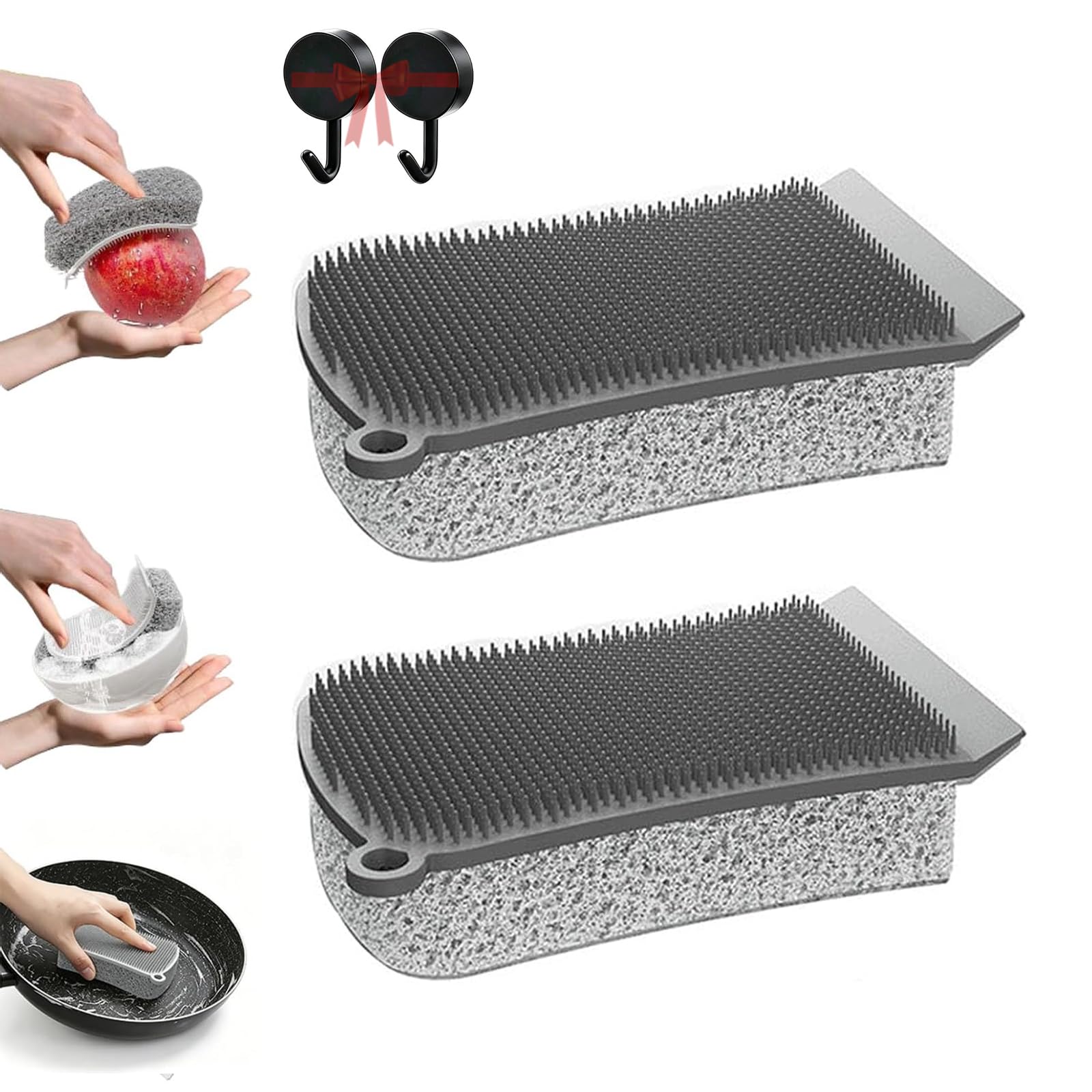 Silicone Dish Scrubber,3-In-1 Silicone Dish Sponge,Reusable Dish Washing Brushes,Multi-Functional Cleaning Scouring Brushes For Washing Dish Vegetable Fruits (2pcs grey)