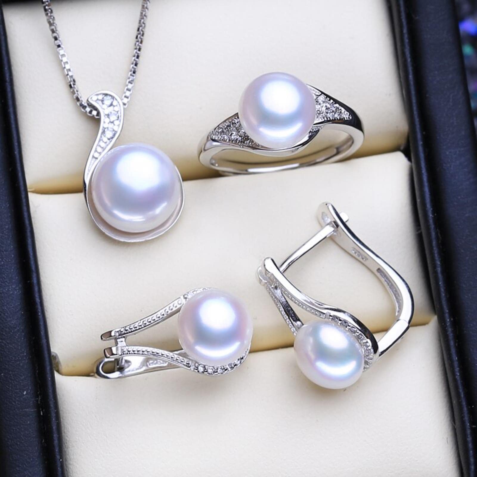 Fenasy 925 Sterling Silber Schmuck Sets Natürliche Perle Anhänger Halsketten Für Frauen Klassische Ohrstecker Mode Party Ringe