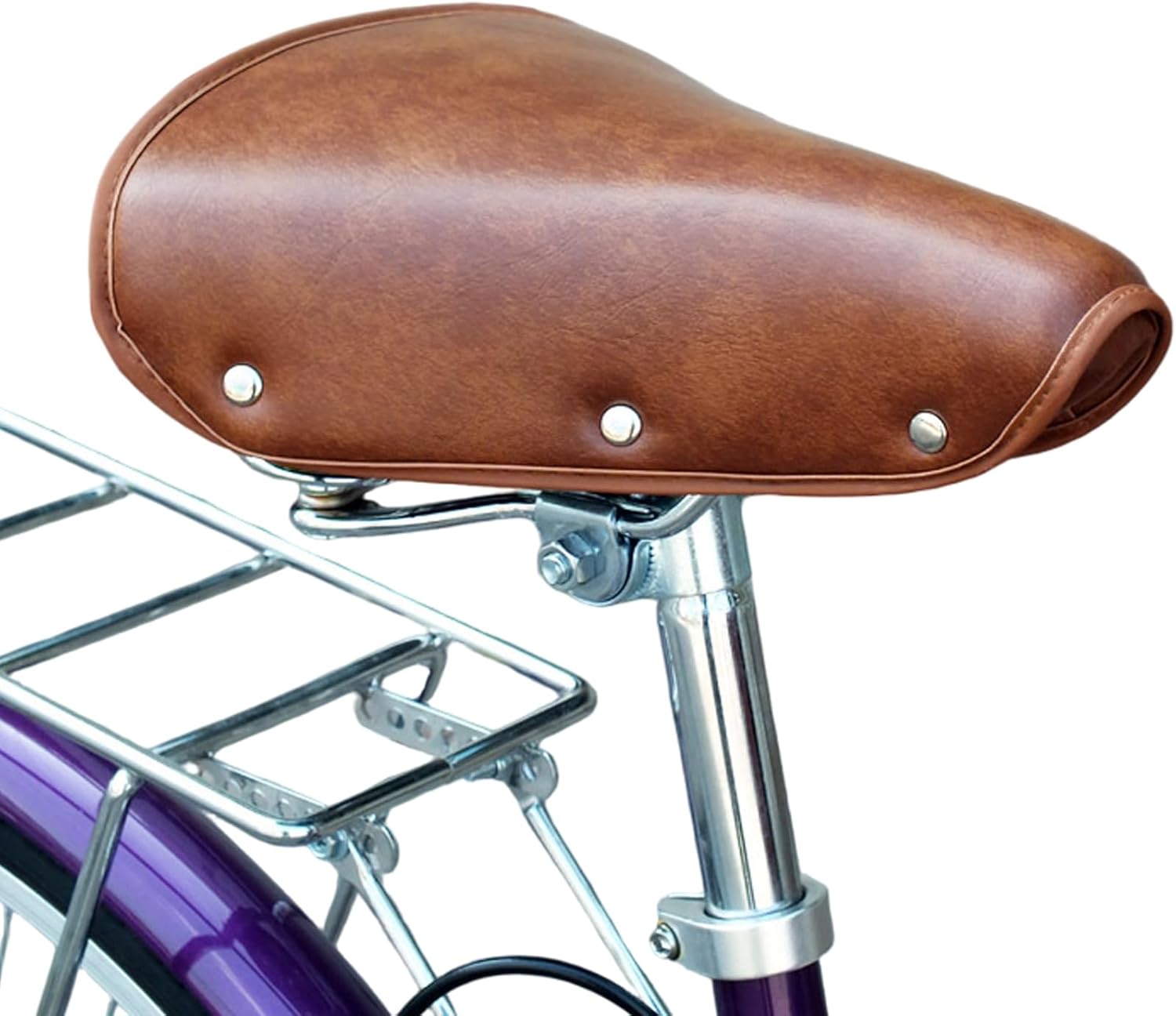 Bike Seat Cushion for Men Women, Waterproof PU Leather Brown Bike Seat Classic Comfort Retro Rivet Spring Cushion for Adults Kids