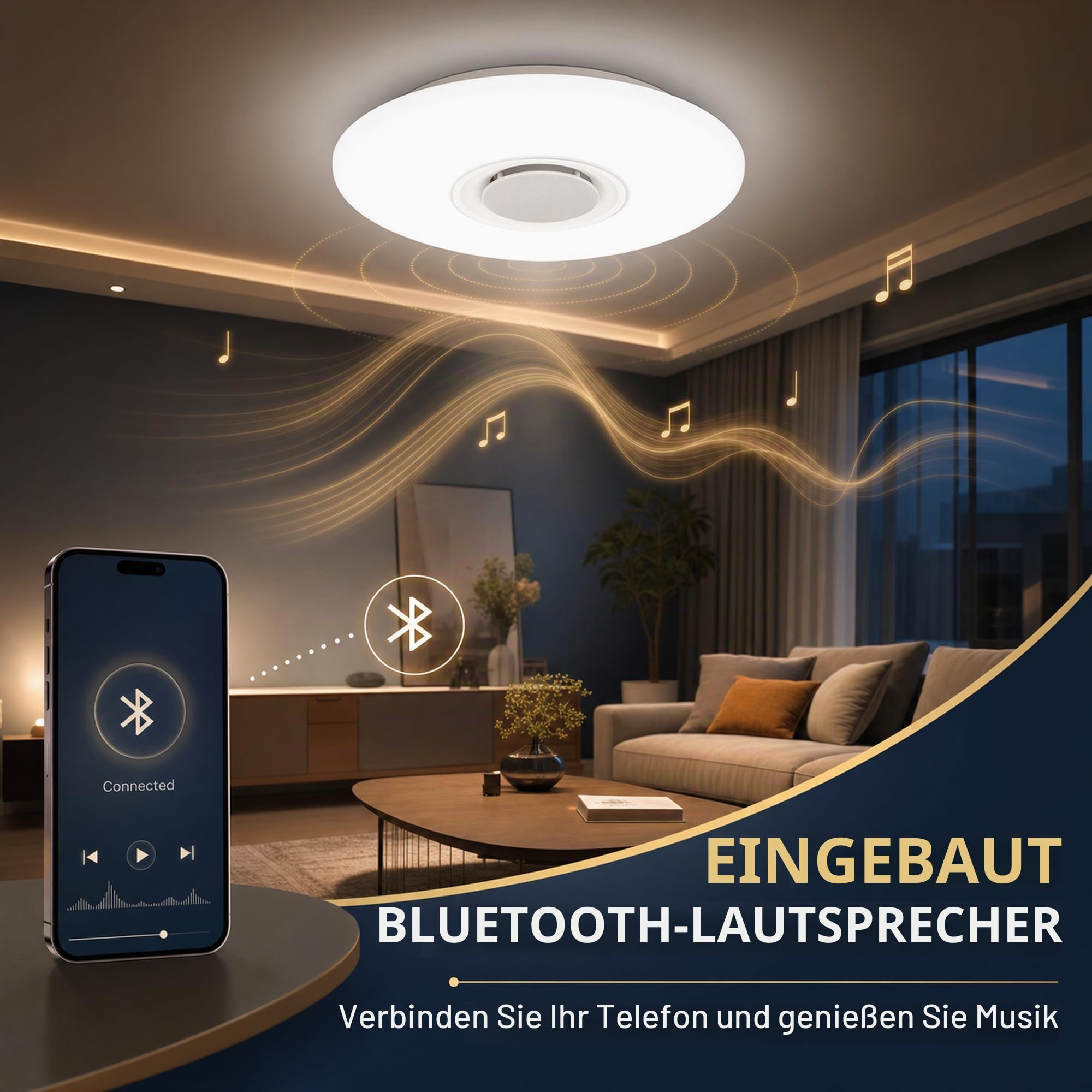 24W Ø40cm LED Deckenlampen mit Bluetooth Lautsprecher | Fernbedienung, RGB, Farbwechsel, Dimmbar, Warmweiss Kaltweiss, Musik Lampe für Wohnzimmer Schlafzimmer