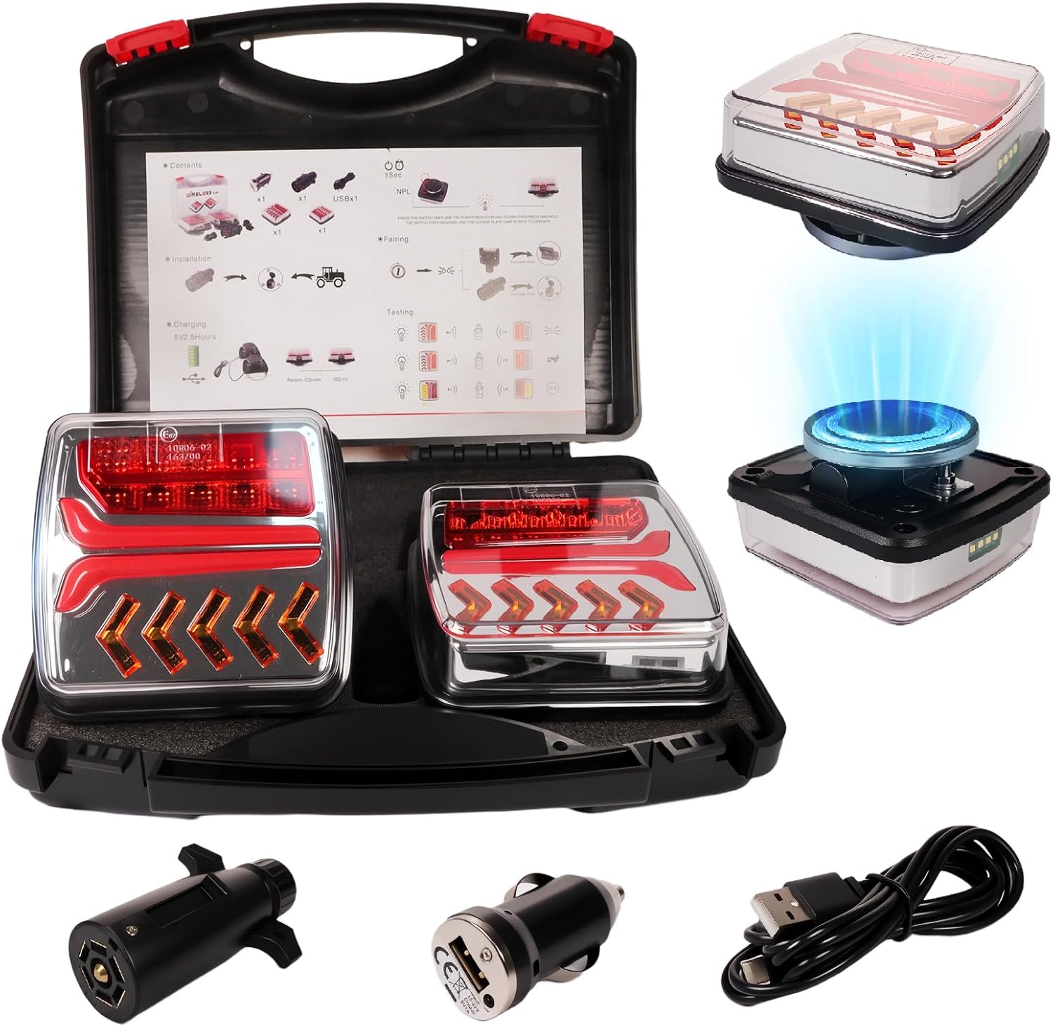 ELASAD Wireless Trailer Lights Magnetic, 2PCS Rechargeable LED Portable Tow Lights Kit for Trucks, RVs, Boats, Campers – IP65 Waterproof