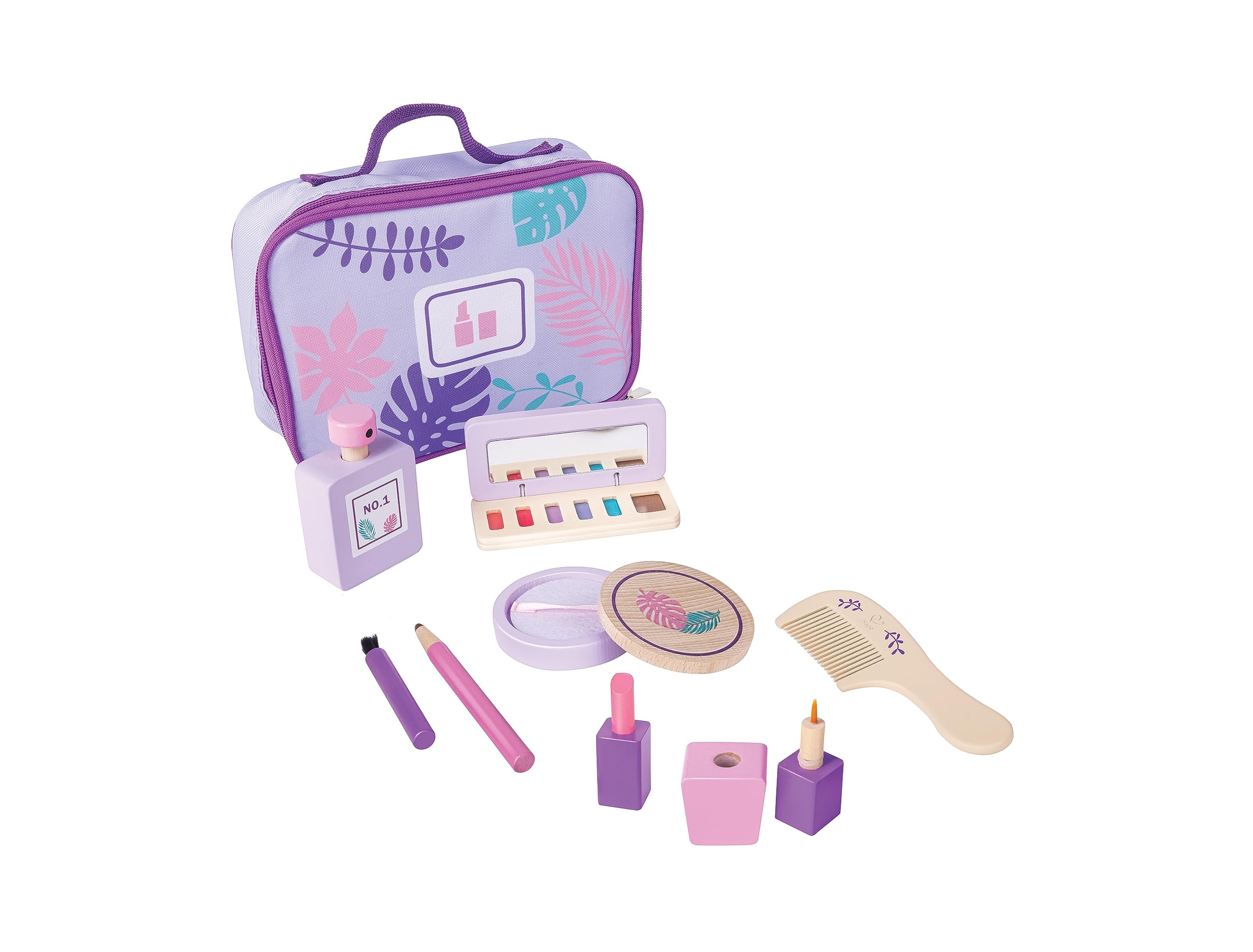Hape Pretend Makeup Playset | Wooden Cosmetics Kit for Girls, 12-Piece Role Play Toy with Carry Bag, Encourages Imagination & Social Skills, Safe, FSC Certified, Perfect for Ages 3+