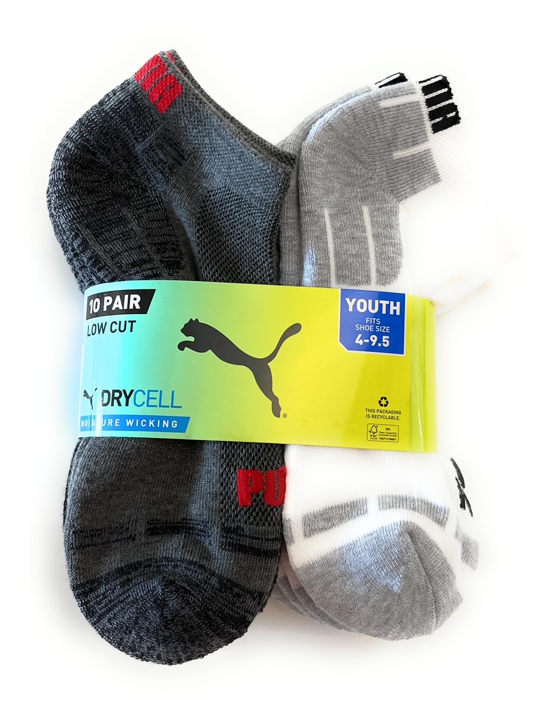 PUMA 10 paia di calzini bassi da ragazzo, adatti per scarpe da ragazzo, taglie 36-44, Multicolore, 4-9.5