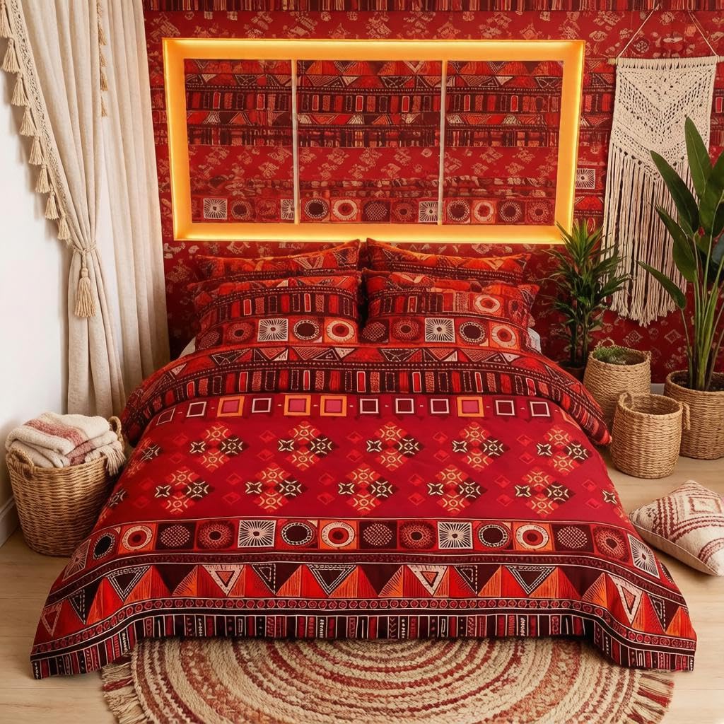 Loussiesd Multicoloured 27 Bohemian Duvet Cover Set King Size Southwestern Indian Bedding Set Stylish Decorative Geometric Comforter Cover With 2 Pillowcases Striped Ethnic Style Soft Microfiber Zipper 3 Pcs Novely