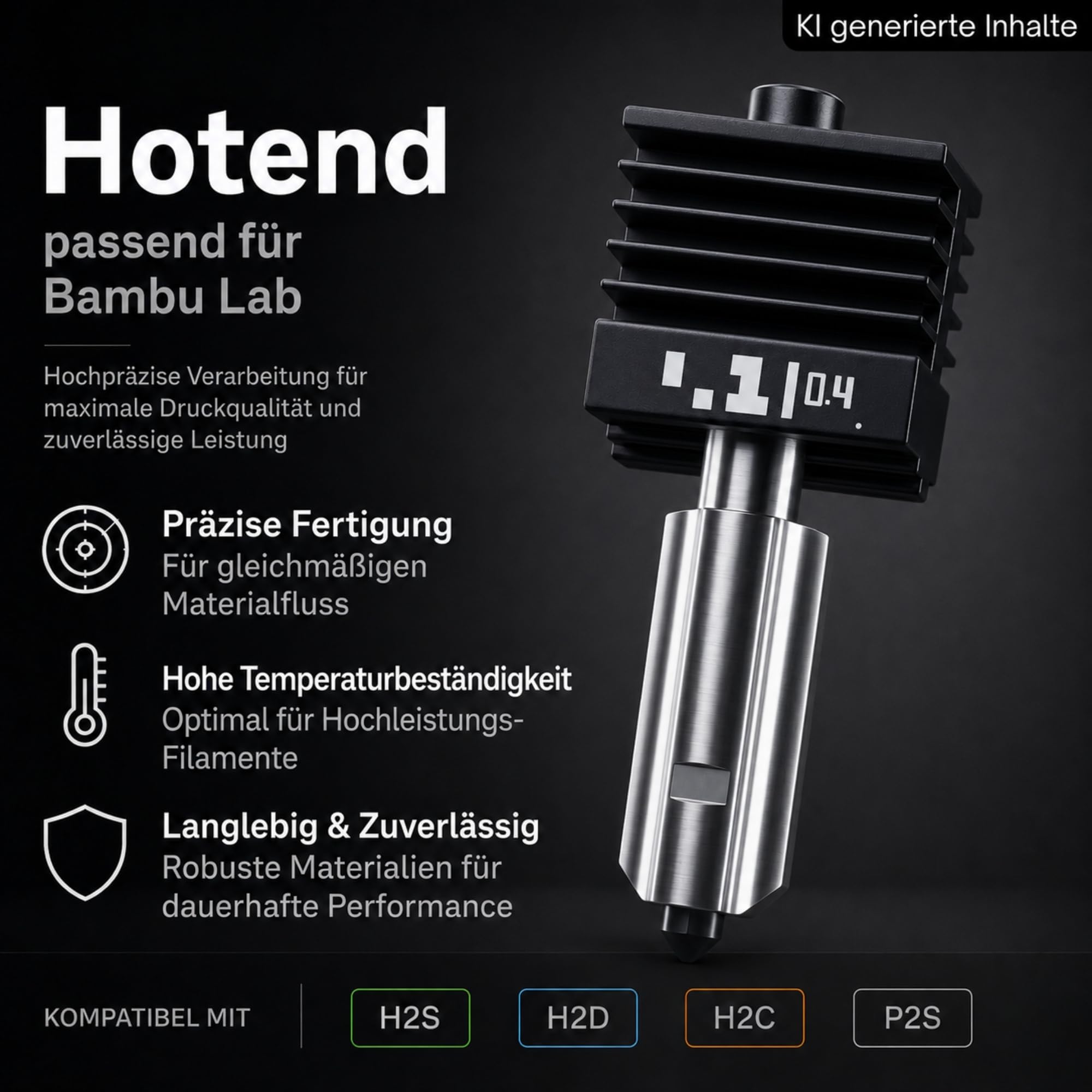 2 x P2S H2S H2D Hotend pasuje do Bambu Lab 0,4 mm do filamentu 1,75 mm, takiego jak PETG-HF PLA Basic ASA ABS Nylon 3D głowica drukująca Hot End