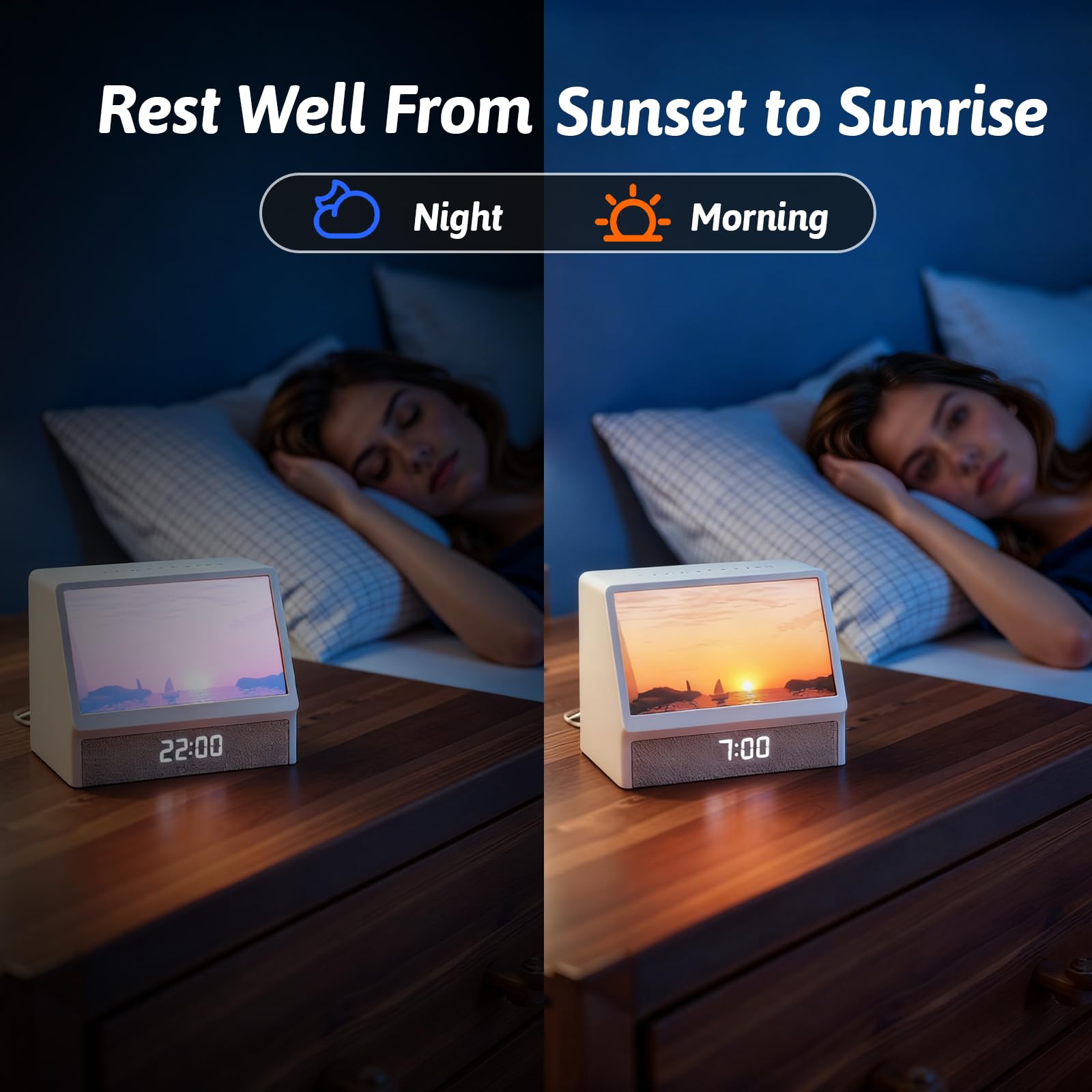 Gemmac Despertador Amanecer Simulador Luz Nocturna Inteligente Altavoces Bluetooth Ruido Blanco 12 Sonidos Relajantes Temporizador Musica Para Dormir Decoracion Hogar Habitacion Night Light Adultos