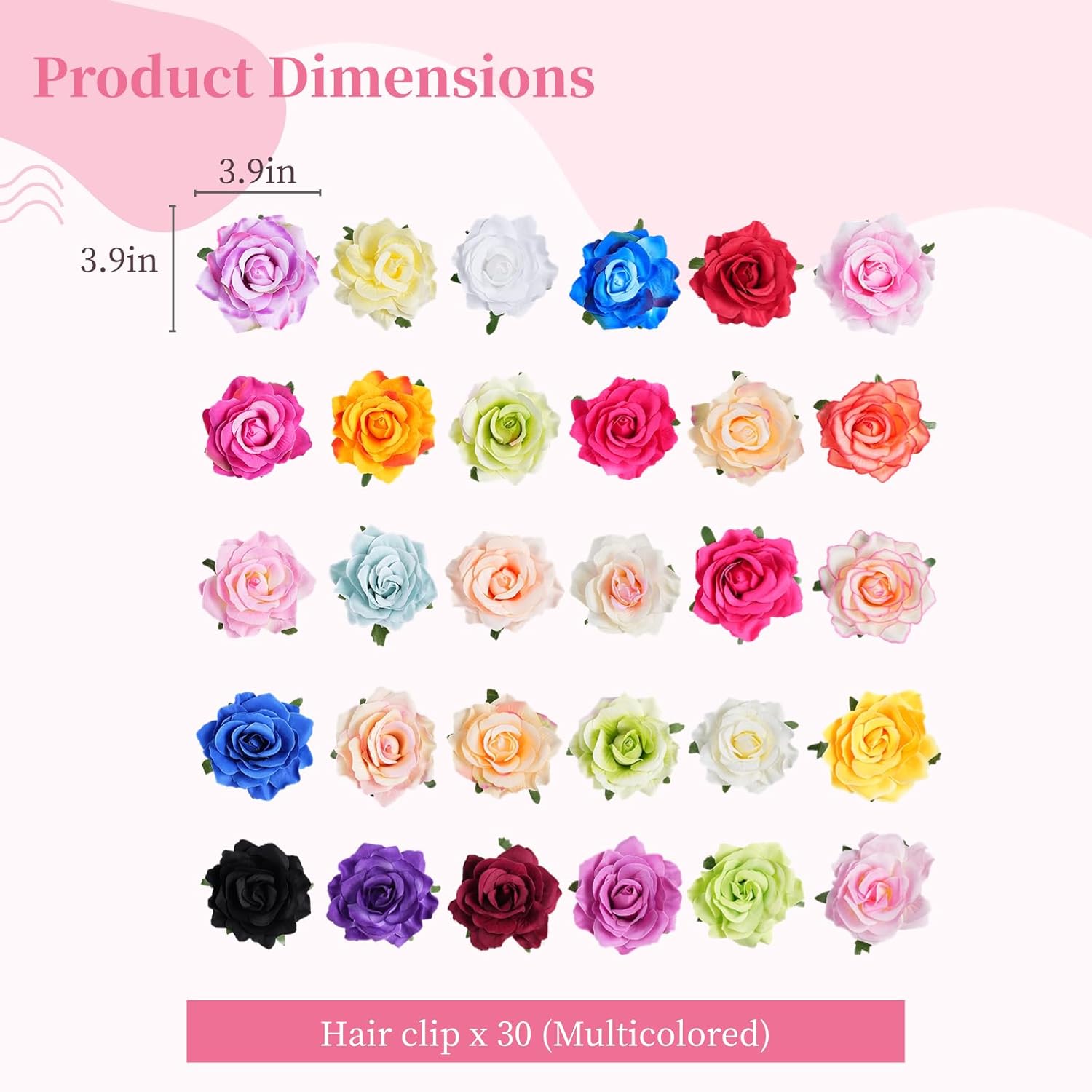 Lnrueg 30 Pack Artificial Rose Flower Hair Clips for Women, 4 Inch Large Flower Claw Clips for Thick Hair, Hair Accessories for Wedding