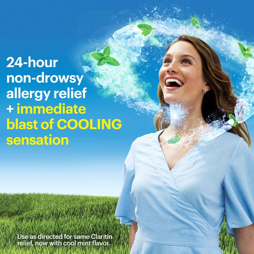 Claritin Hour Chewable Allergy Relief NonDrowsy Allergy Medicine Loratadine Antihistamine Flavored Tablets, cool mint, 24 Count