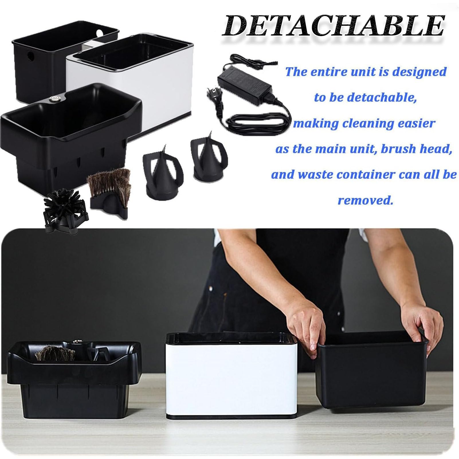 Elektrischer, automatischer Kaffeesatzreiniger, gewerblicher 58-mm-Siebträgerreiniger, elektrischer Siebträgerreiniger mit 2 Schabern und 2 Bürstenköpfen für Zuhause und Café Silver