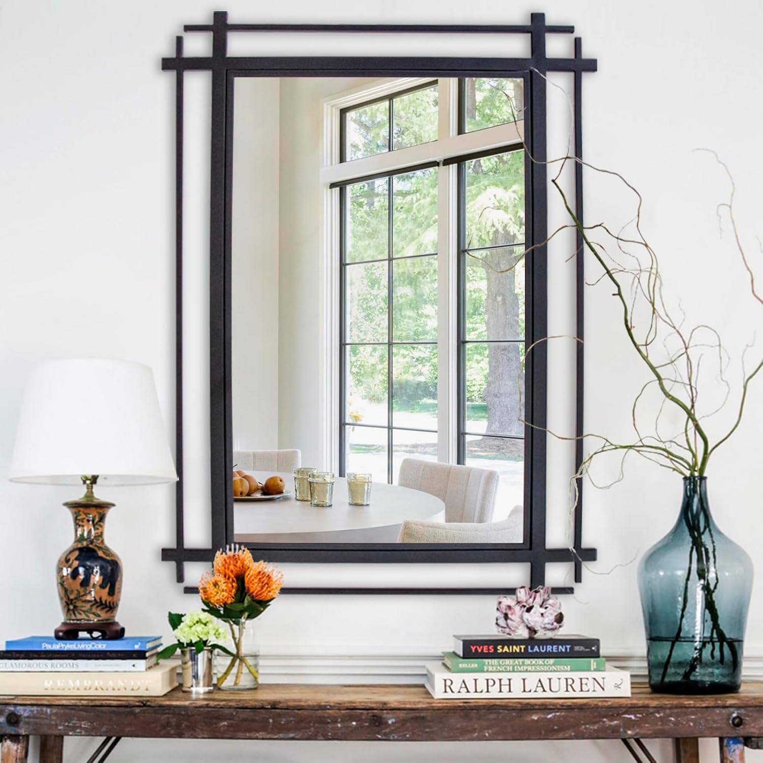 Black Bathroom Mirror with Metal Frame, 36''X24'' Large Living Room Mirror for Wall Decor, Modern Decorative Mirror for Entryway, Dining Room, Bedroom Black 36"L x 24"W