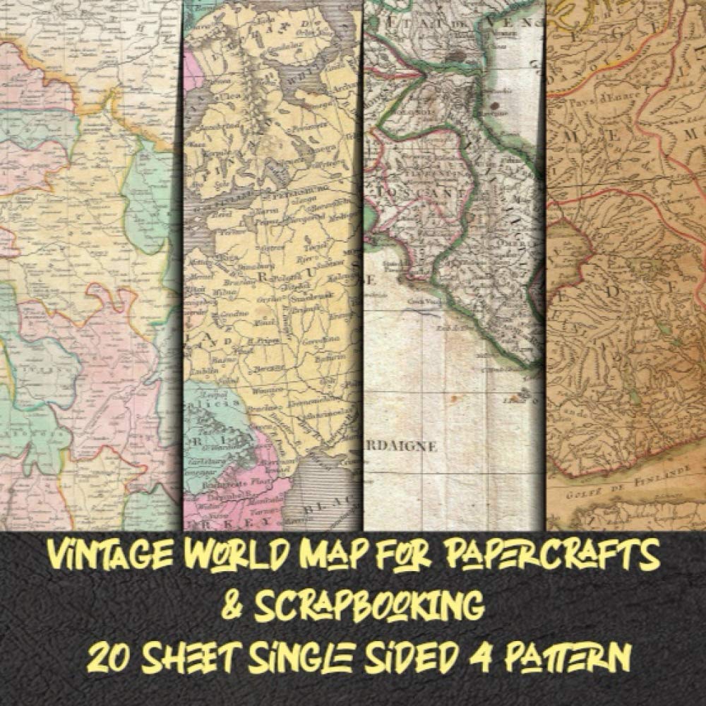 Vintage World Map for Papercrafts & scrapbooking 20 sheet single sided 4 pattern: Travel Map Specialty collection scrapbook paper - Antique Old Ornate ... - Decorative Stationery Craft for collage art