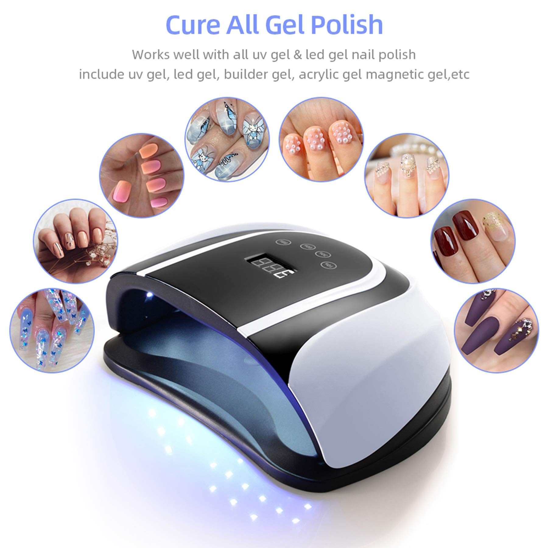 Secador de uñas de Gel UV LED - 120W 54 Piezas Cuenta de luz Dos Manos o Dos pies Lámpara de uñas de curado rápido Modo de Calor bajo y con 4 temporizadores para salón de curado de Esmalte de Gel y
