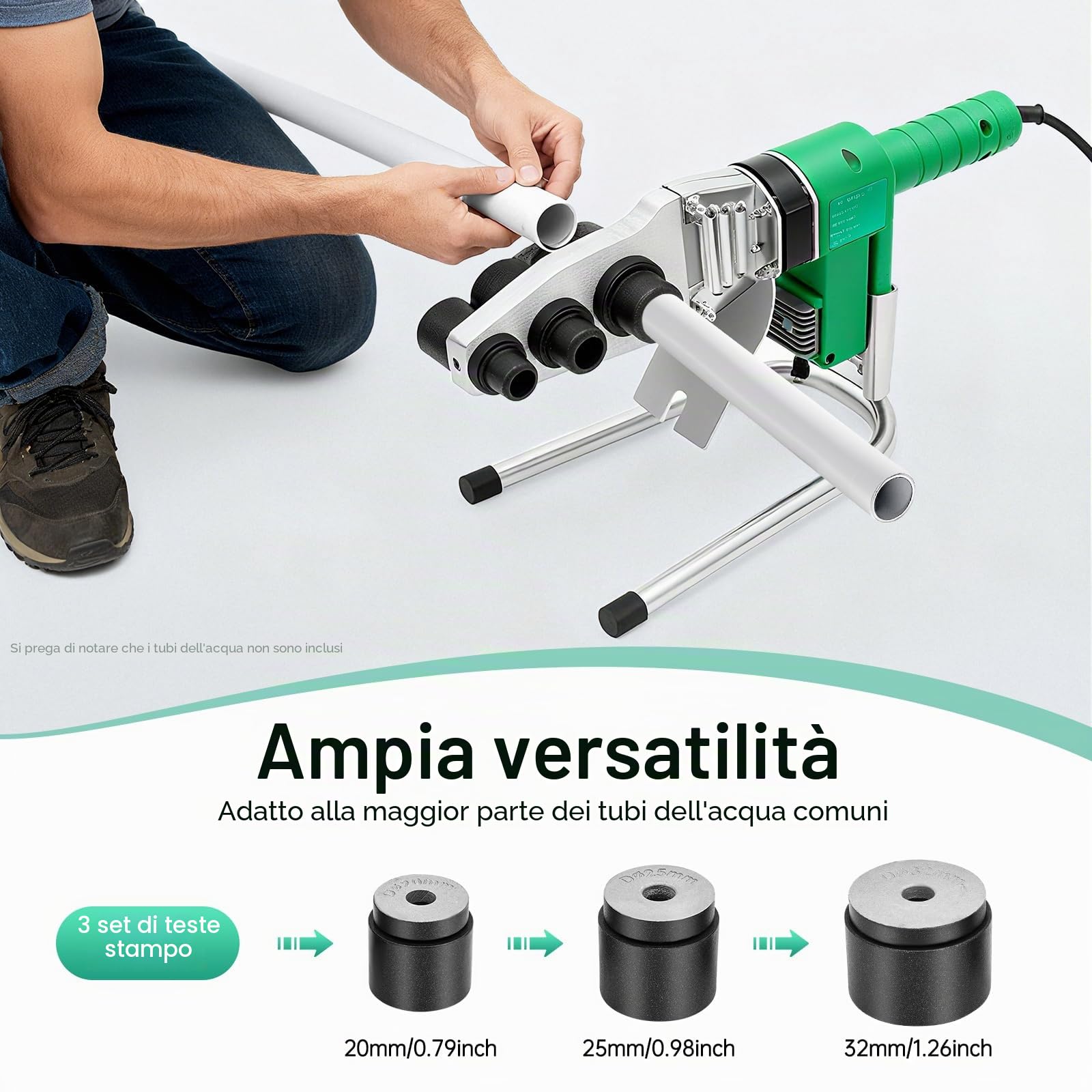 Saldatrice per Tubi dell'acqua 1500 W, Kit saldatrice per Tubi con Display Digitale Saldatrice 25-385 ℃, per Tubi Saldatrice in Plastica 20/25/32 mm, per PPR PE PP