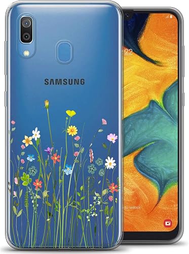Unov Case Compatible with Galaxy A20 A30 Case Clear with Design Soft TPU Shock Absorption Slim Embossed Pattern Protective 6.4 inch (Flower Bouquet)