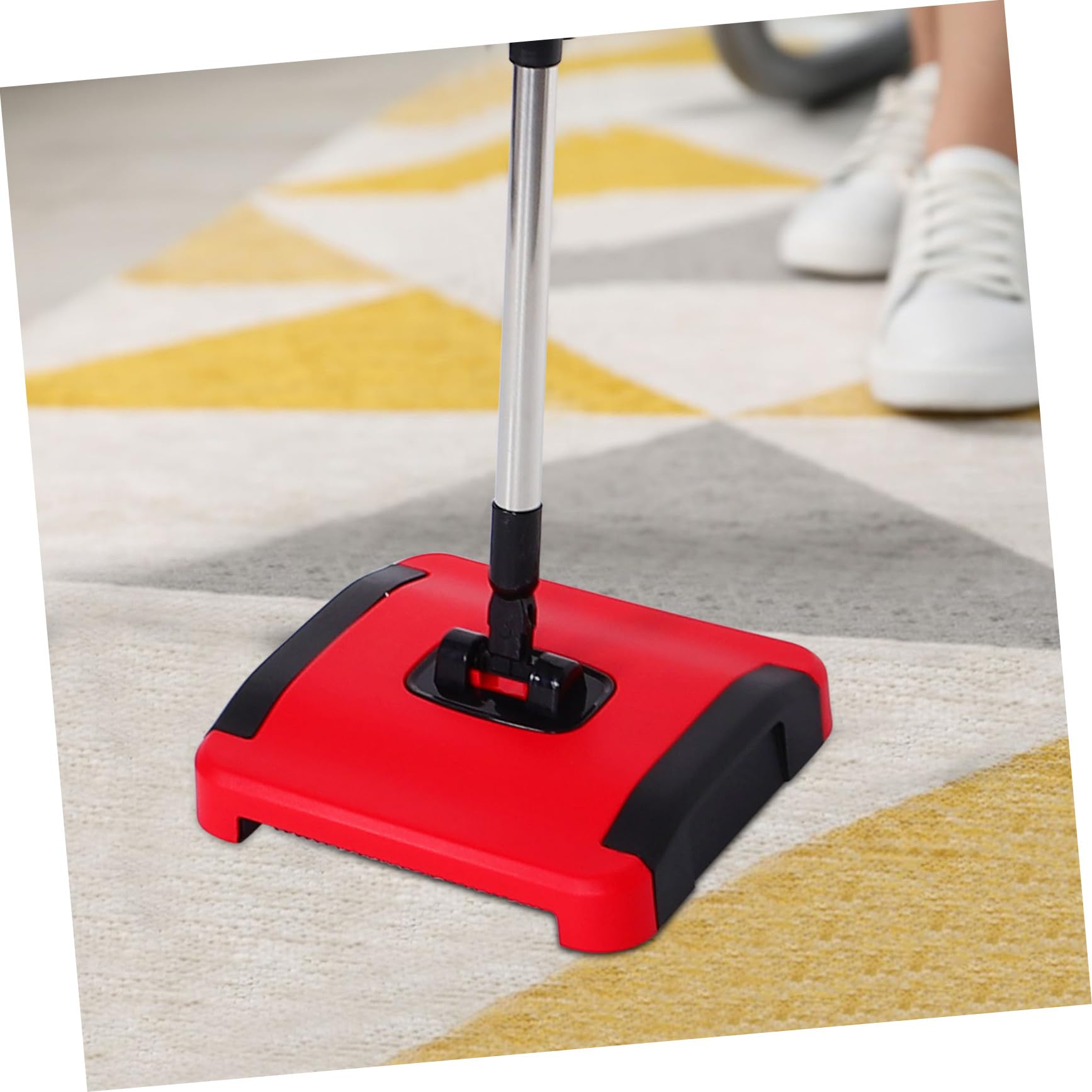 Zerodeko Balayeuse Manuelle Conception Poussée Pratique avec Brosses Rotatives pour Tapis et Bac à Poussière en Pp et Acier Inoxydable, pour Nettoyage Domestique