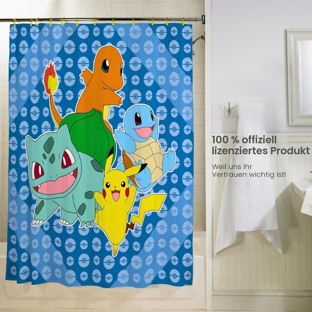 Franco Pokemon Anime 13-teiliges Duschvorhang und Ring-Set, (100% offizielles Lizenzprodukt)