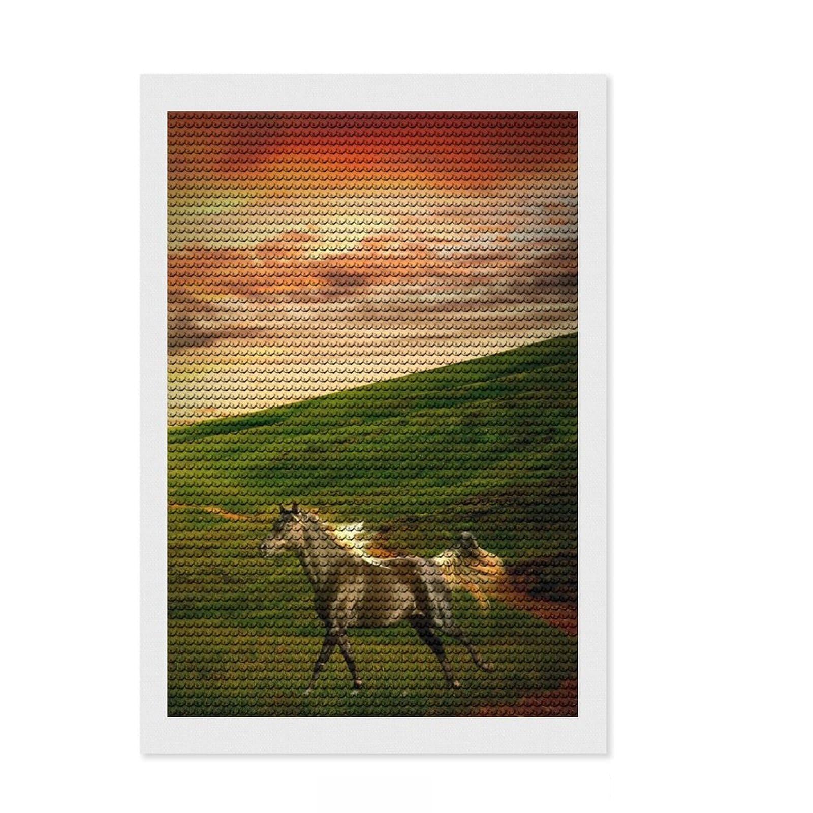 Junmoney Horse Diamond Art Canvas 8"x12", Stress Relief Craft, Neat Printed Canvas, Modern Decor, for Family Craft Time