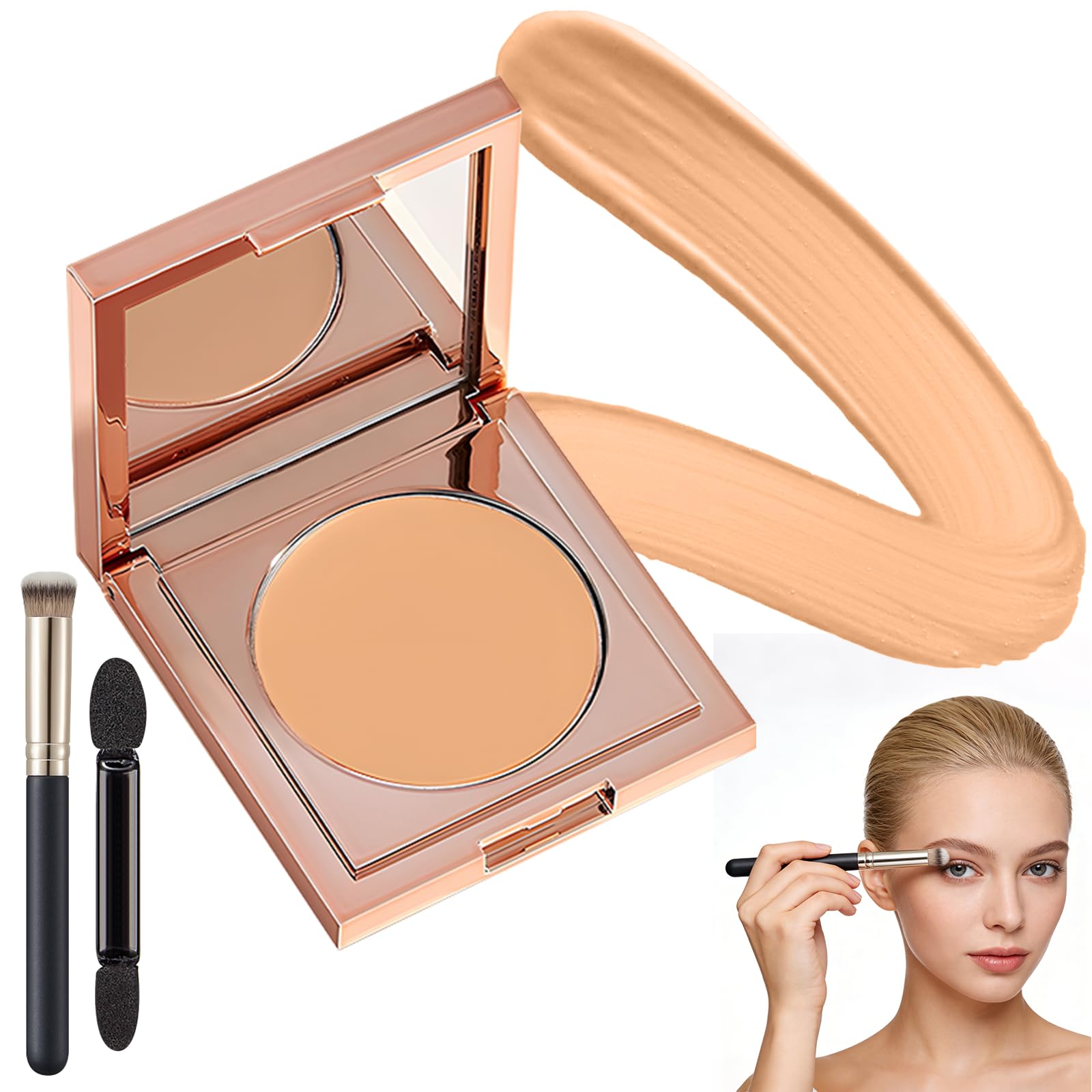 Colored Clay CC Undereye Corrector - Color Corrector for Dark Circles with Brush, 4 Shades Hydrating Brightening Concealer for Dark Circles, Men & Women (Medium-Tan Peach)