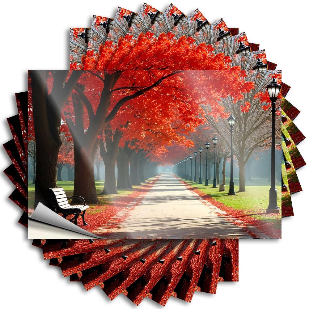 Roll Decal Bottle | A Serene Autumnal Pathway Lined with Vibrant Red Maple Trees. Optical Illusion Teen Sticker Pack(8X12CM)
