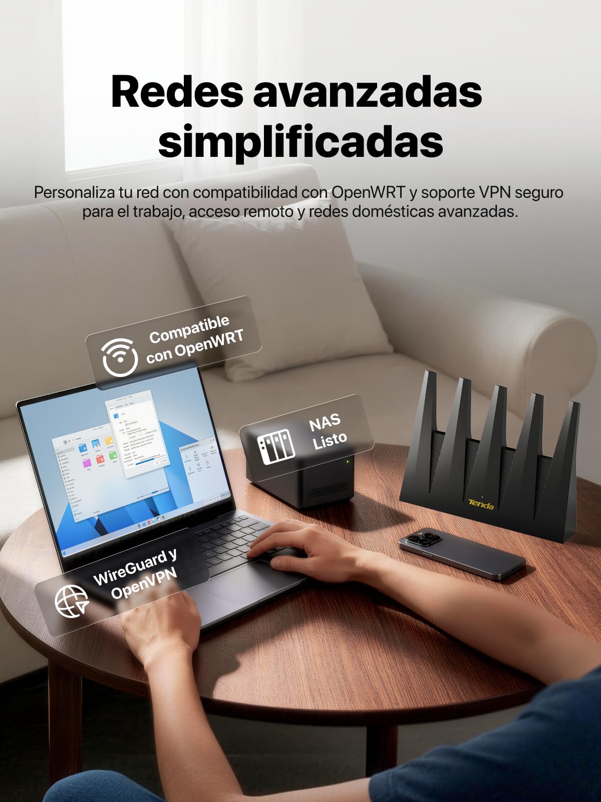 Routeur Wi-FI 7 Tenda BE12 Pro - Routeur Double Bande BE7200 (5 GHz : 5765 Mbps, 2,4 GHz : 1376 Mbps), 2 Ports 2,5G, 3 Ports Gigabit, CPU Quad-Core, 4K-QAM, MLO, VPN, Compatibilité OpenWRT