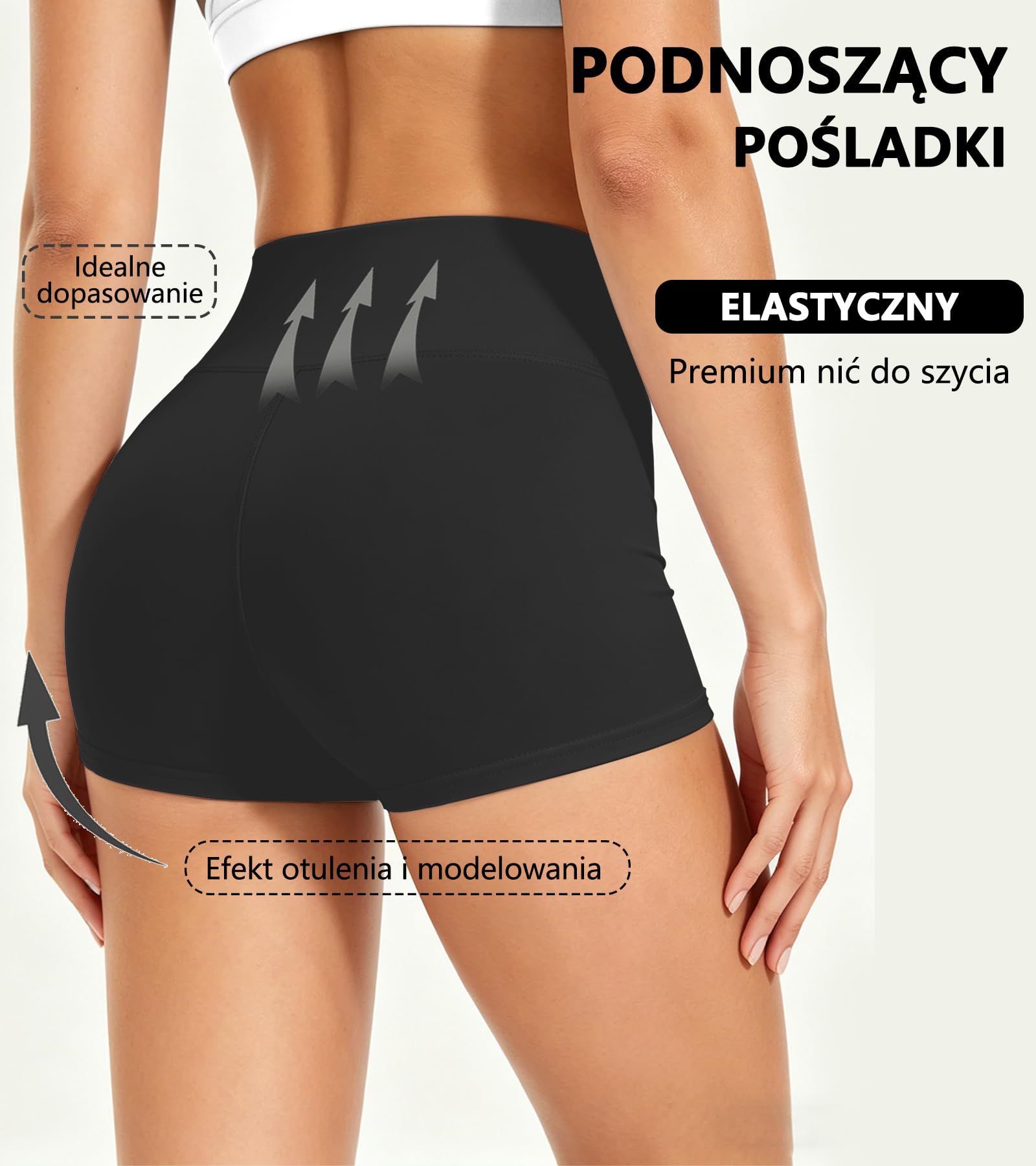 Damskie szorty wysokim stanem – elastyczne rozciągliwe spodenki sportowe, szybkoschnące, oddychające, zapobiegające otarciom, pod spódnicę, do jogi, biegania, na rower i siłownię