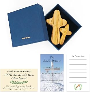 Ouwealy Double Wooden Crosses for Comfort, Small Wood Olive Cross Fidget, Handheld Decorative Cross with Prayer Card, Palm Size Catholic Religious Christian Baptism Gifts