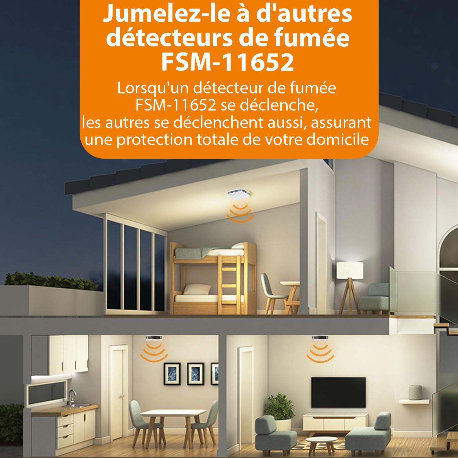 Smartwares Détecteurs de Fumée interconnectables - Lot de 2 - Jumelez jusqu'à 24 détecteurs Entre eux - Pile 5 Ans - Capteur Optique - Indicateur Lumineux - Bouton de Test/Silencieux - FSM-11652