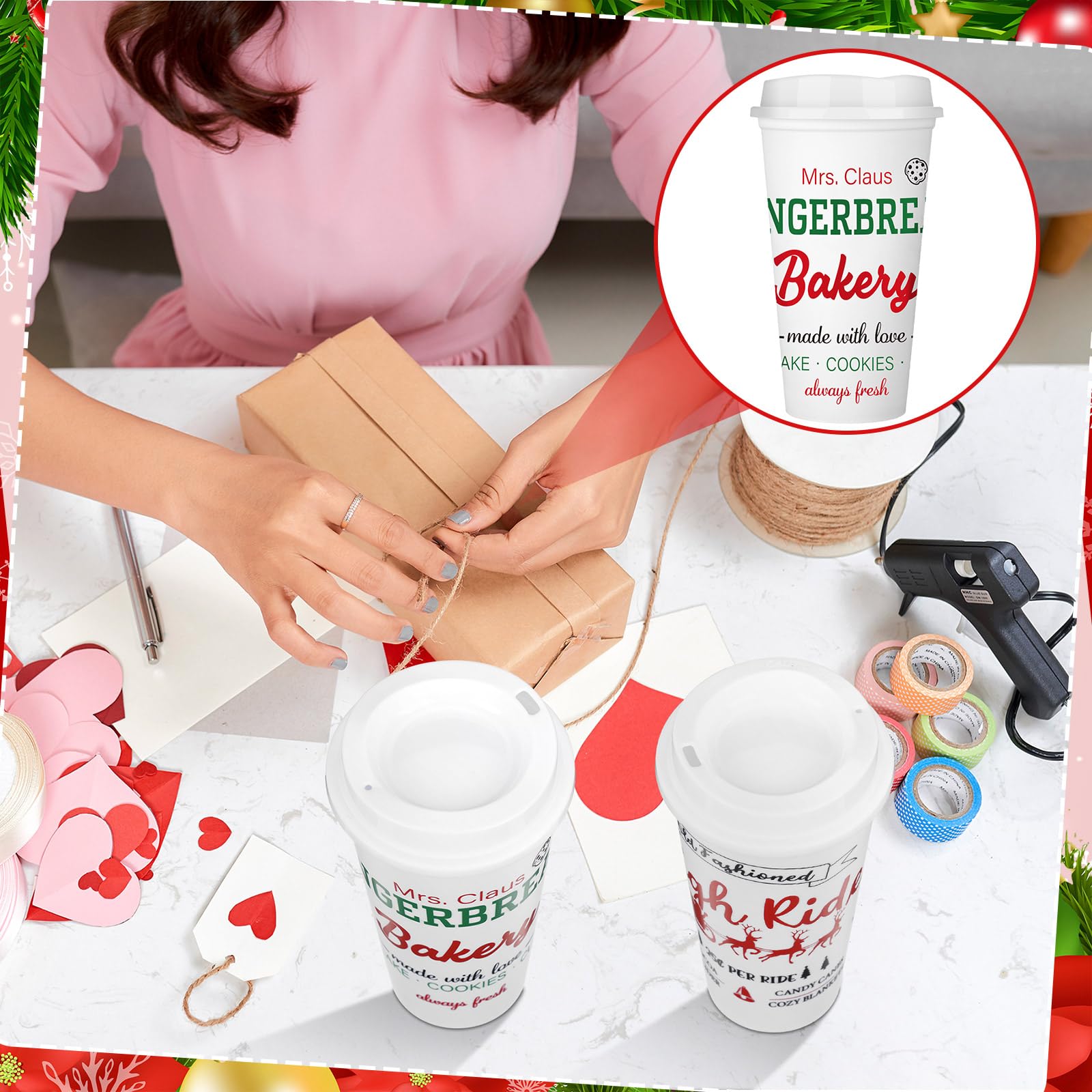 Tioncy Lot de 12 tasses à chocolat chaud réutilisables en plastique pour Noël, Noël, fête d'hiver, 473 ml