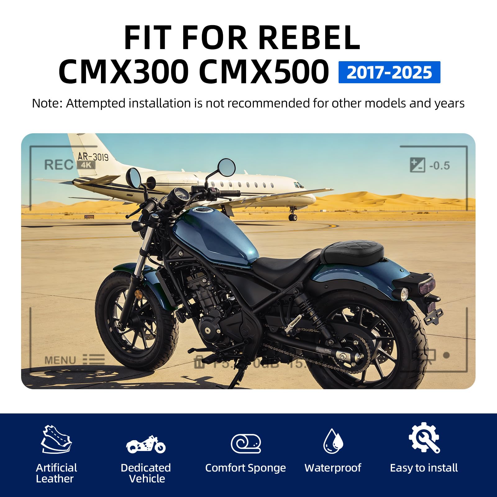 DREAMIZER Motorrad Leder Sozius Situpad hinten Sozius Sitzkissen Kompatibel mit Honda Rebel CMX 500 300 2017-2025