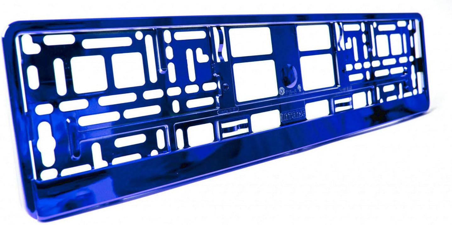 2 x Blue Chrome Metallic Universal Number Plate Surrounds Holders Frames M