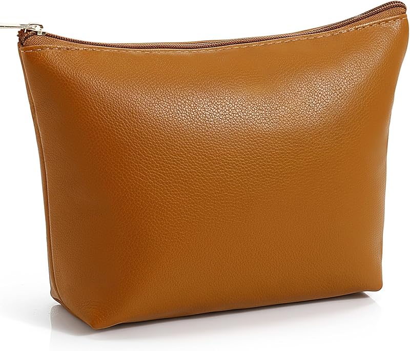 Necessaire Kigeli em couro sintético PU marrom com zíper