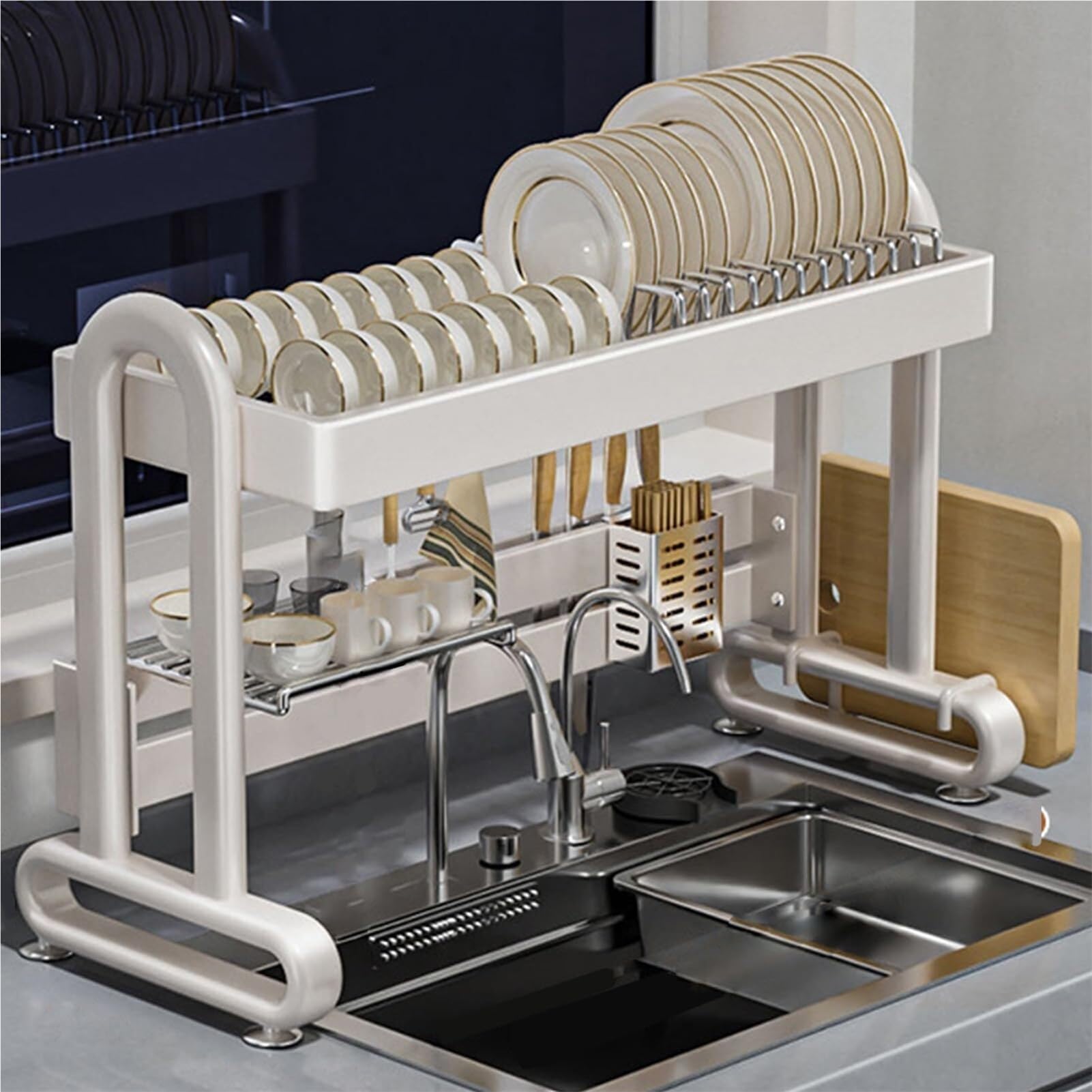 SaryEdge Over Sink Dish Drainer Drying Rack, Stainless Steel Large Storage Kitchen Dish Rack,Space Saver Dish Rack with Utensil Holder,