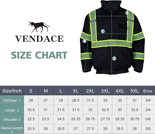 Miniatura 7 de VENDACE Hi Vis - Chaquetas de invierno reflectantes de seguridad para hombre, forro polar con forro polar ANSI Clase 1, chaqueta de alta