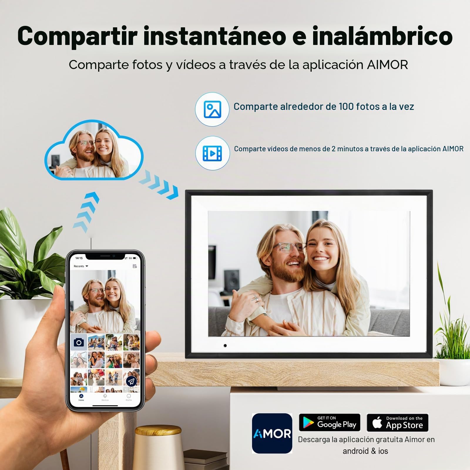 Marco Fotográfico Digital WiFi Anna Bella 10,1 Pulgadas, Marco Electrónico 1280x800 HD, 32GB, Rotación Automática, Pantalla Táctil Inteligente, Configuración Remota Fácil a través de la App AiMOR