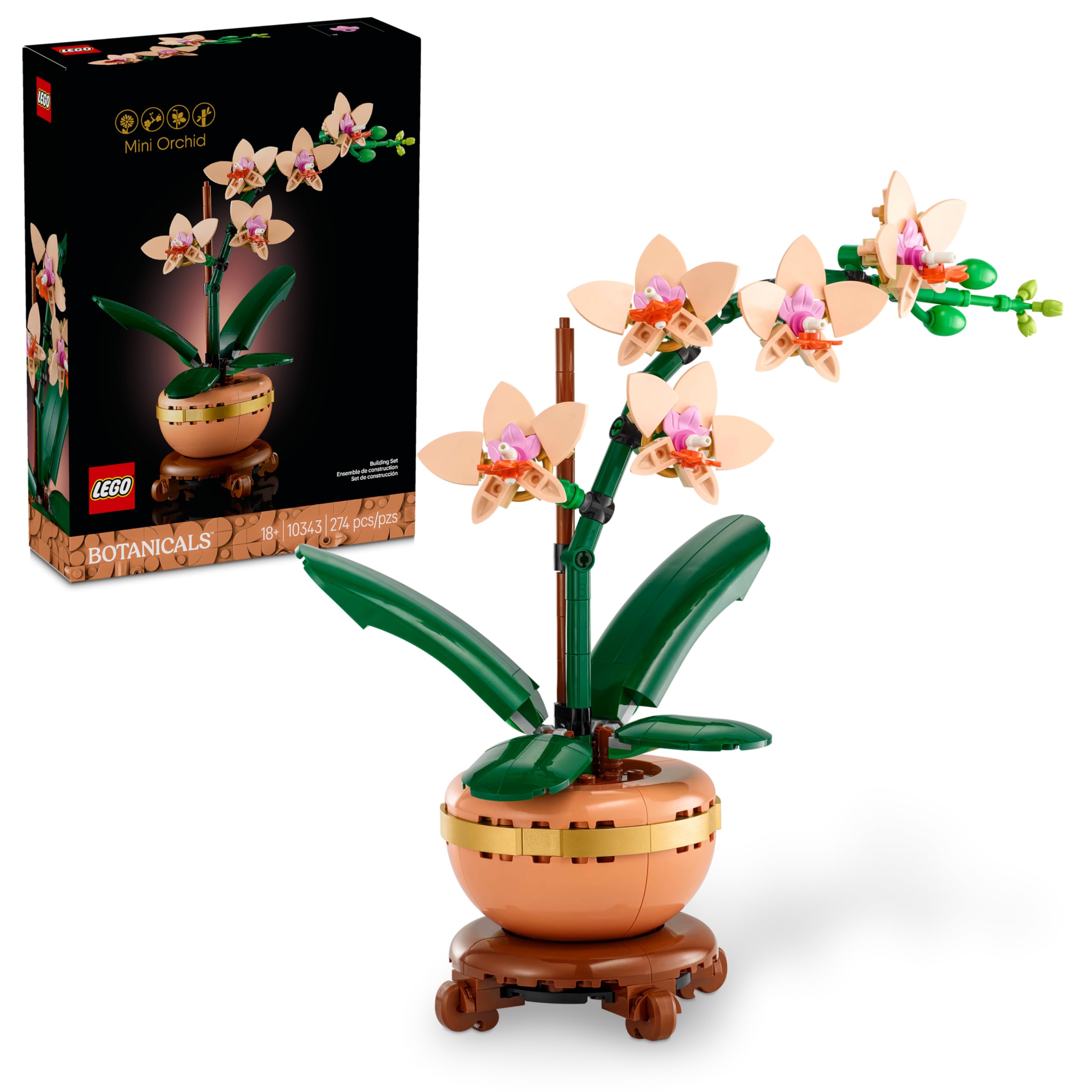 LEGO® Botanical Mini orquídea Ideal como Regalo para Ellas y Ellos, Pieza de exhibición Floral, Set de construcción y decoración para la casa o la Oficina 10343