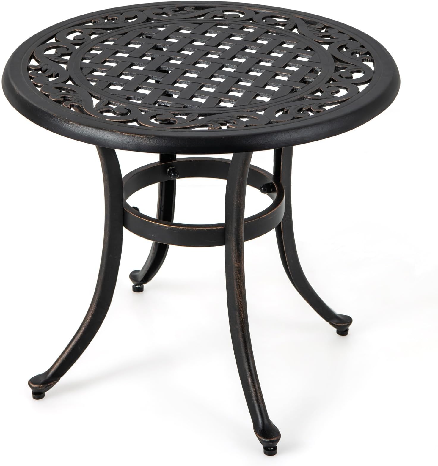 Table De Jardin Ronde TRIESTE En Métal Beige - Diamètre 70 Cm - Style Bistrot - Bon Plan